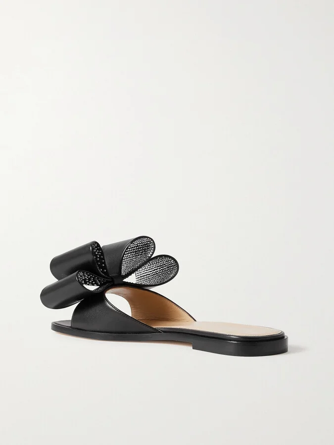 MACH & MACH - Le Cadeau Crystal-embellished Leather Slides - Black - Image 3