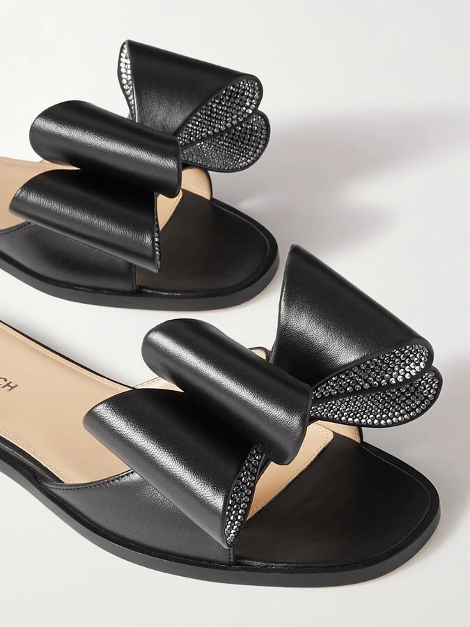 MACH & MACH - Le Cadeau Crystal-embellished Leather Slides - Black - Image 4