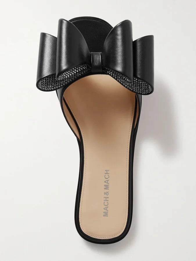 MACH & MACH - Le Cadeau Crystal-embellished Leather Slides - Black - Image 5