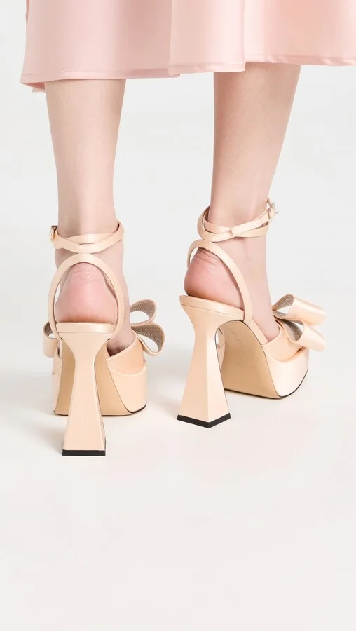 MACH & MACH Le Cadeau Satin Square Toe Platform Sandals - Image 2