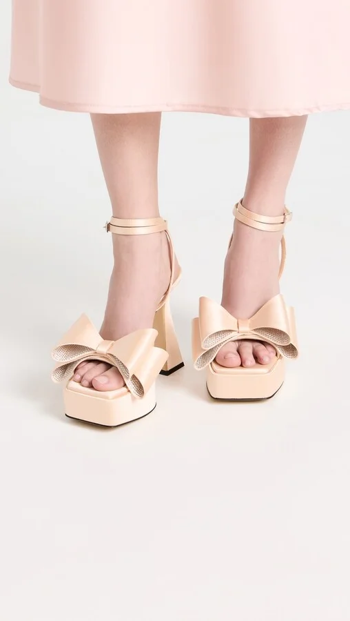 MACH & MACH Le Cadeau Satin Square Toe Platform Sandals - Image 3