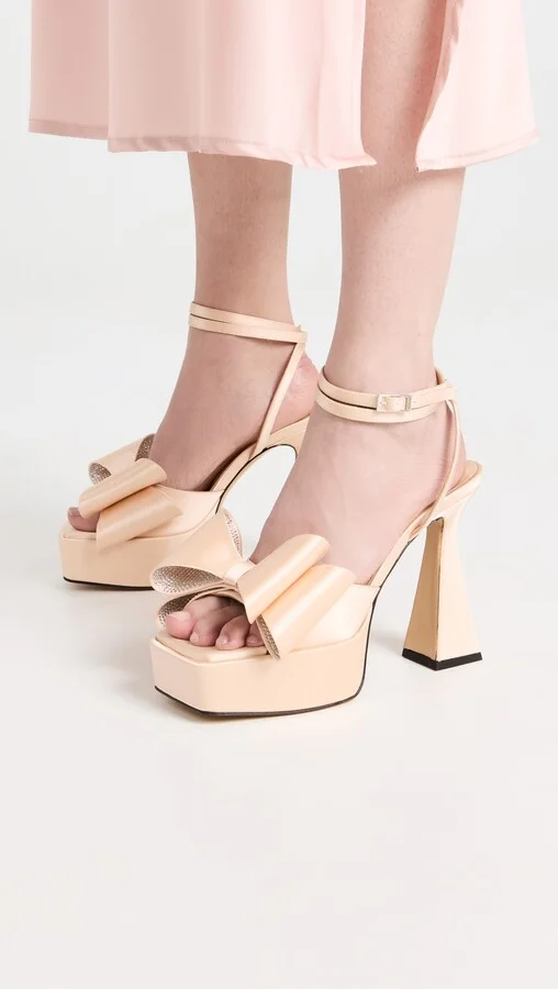 MACH & MACH Le Cadeau Satin Square Toe Platform Sandals - Image 4