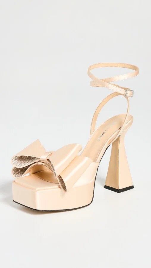 MACH & MACH Le Cadeau Satin Square Toe Platform Sandals - Image 5