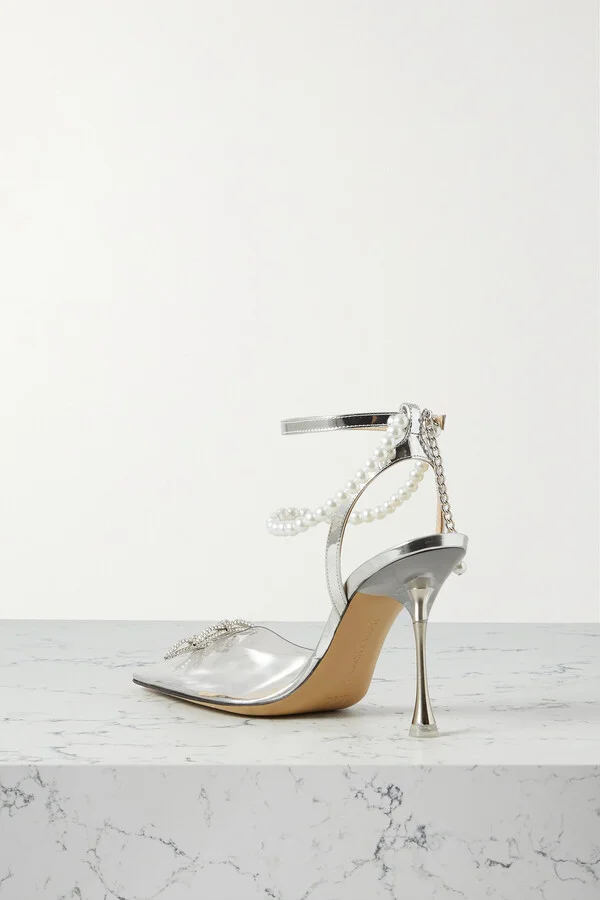 MACH & MACH - Matilda Embellished Pvc And Mirrored-leather Pumps - Neutrals - Image 3