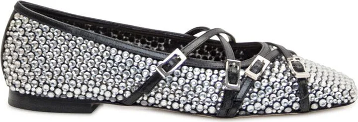 Mach & Mach Mesh Ballet Flats With Crystals