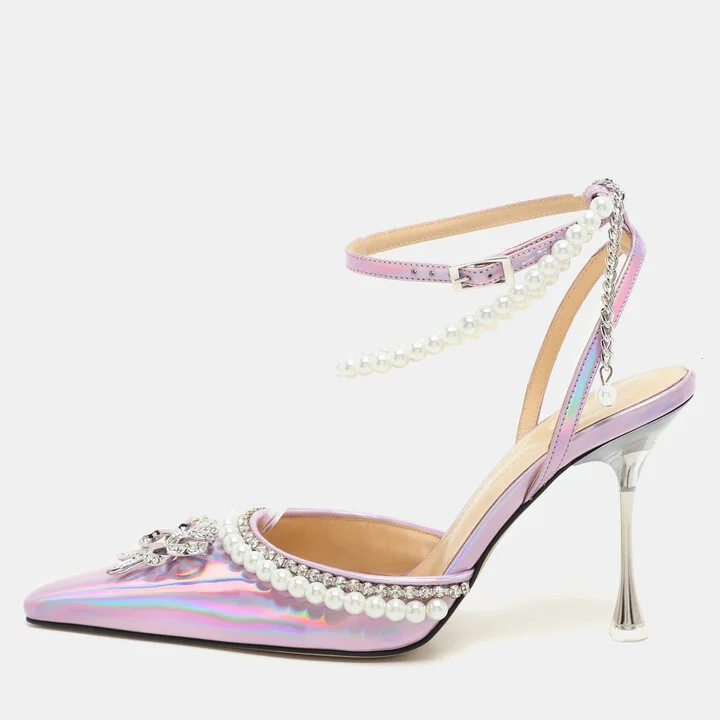 Mach & Mach Metallic Iridescent Leather Sophie Ankle Strap Sandals Size 36