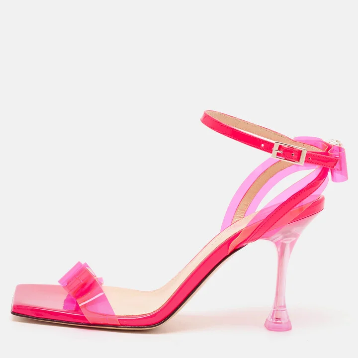 Mach & Mach Neon Pink PVC and Patent Leather French Bow Sandals Size 38
