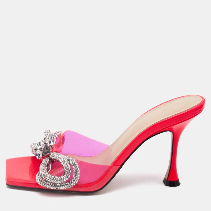 Mach & Mach Neon Pink PVC Double Bow Slide Sandals Size 35