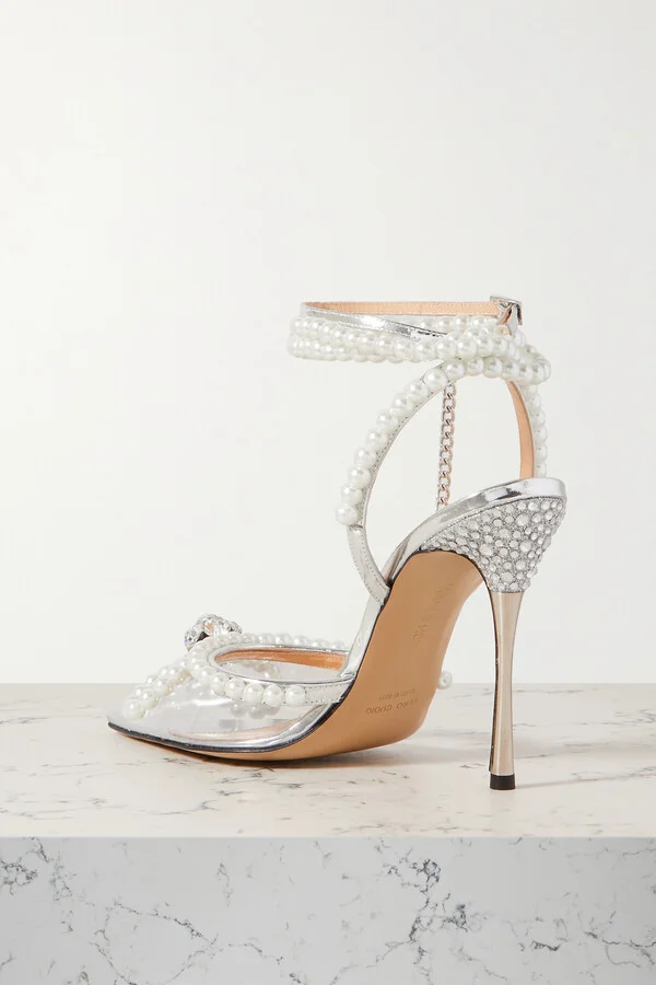 MACH & MACH - Pearl Bow Crystal-embellished Metallic Leather And Pvc Pumps - Neutrals - Image 3