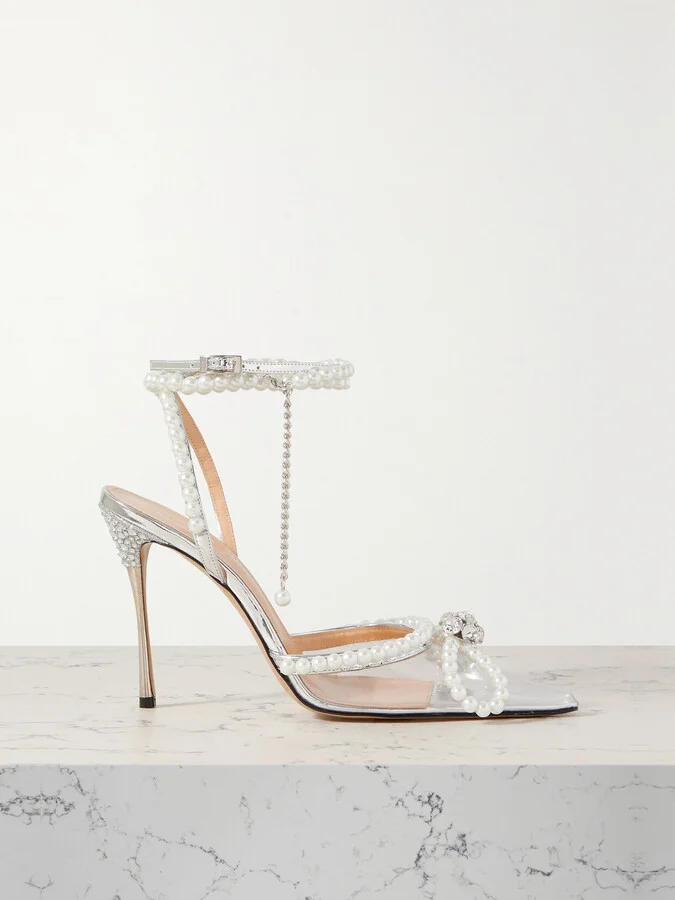 MACH & MACH - Pearl Bow Crystal-embellished Metallic Leather And Pvc Pumps - Neutrals
