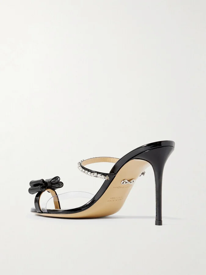 MACH & MACH - Petite Cadeau Crystal And Bow-embellished Patent-leather Mules - Black - Image 3
