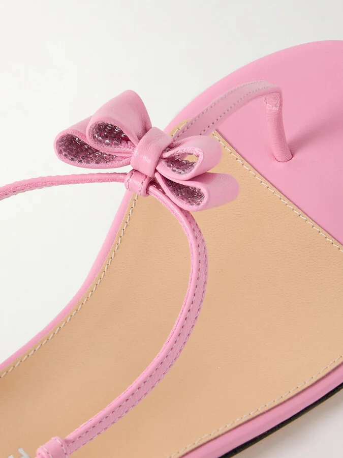 MACH & MACH - Petite Cadeau Crystal And Bow-embellished Patent-leather Sandals - Pink - Image 4