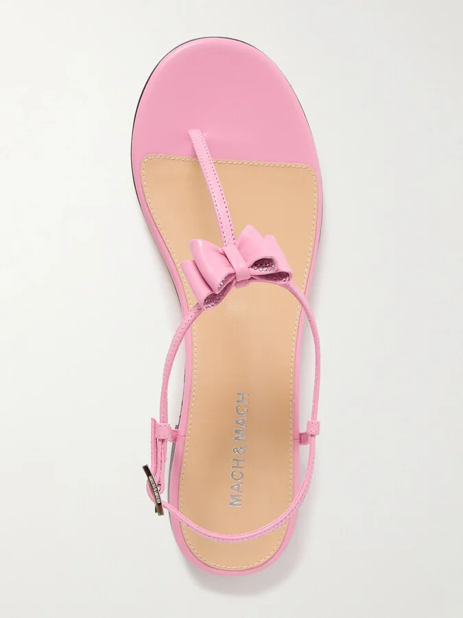 MACH & MACH - Petite Cadeau Crystal And Bow-embellished Patent-leather Sandals - Pink - Image 5