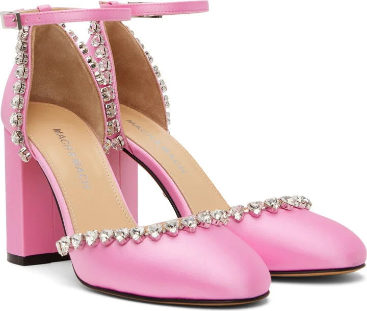 MACH & MACH Pink Audrey Crystal 95 Heels - Image 4