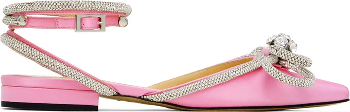 MACH & MACH Pink Double Bow Ballerina Flats