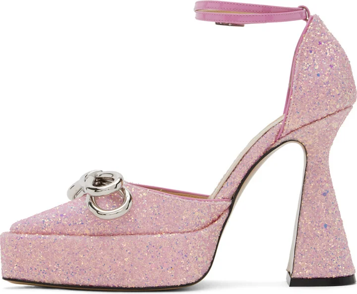 MACH & MACH Pink Double Bow Platform Heels - Image 3