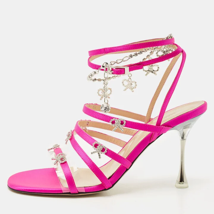 Mach & Mach Pink Satin Crystal Bow Camille Sandals Size 37.5