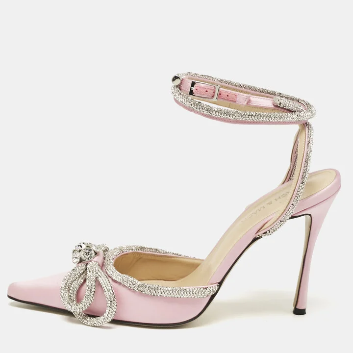 Mach & Mach Pink Satin Crystal Embellished Ankle Strap Sandals Size 39