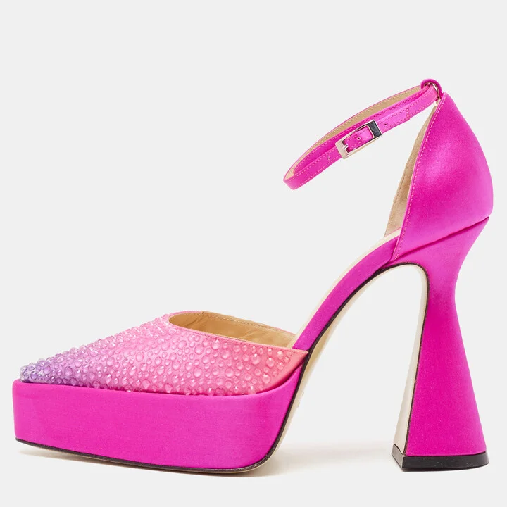 Mach & Mach Pink Satin Galaxy Crystalized Platform Pumps Size 36