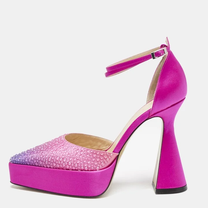 Mach & Mach Pink Satin Galaxy Crystalized Platform Pumps Size 38