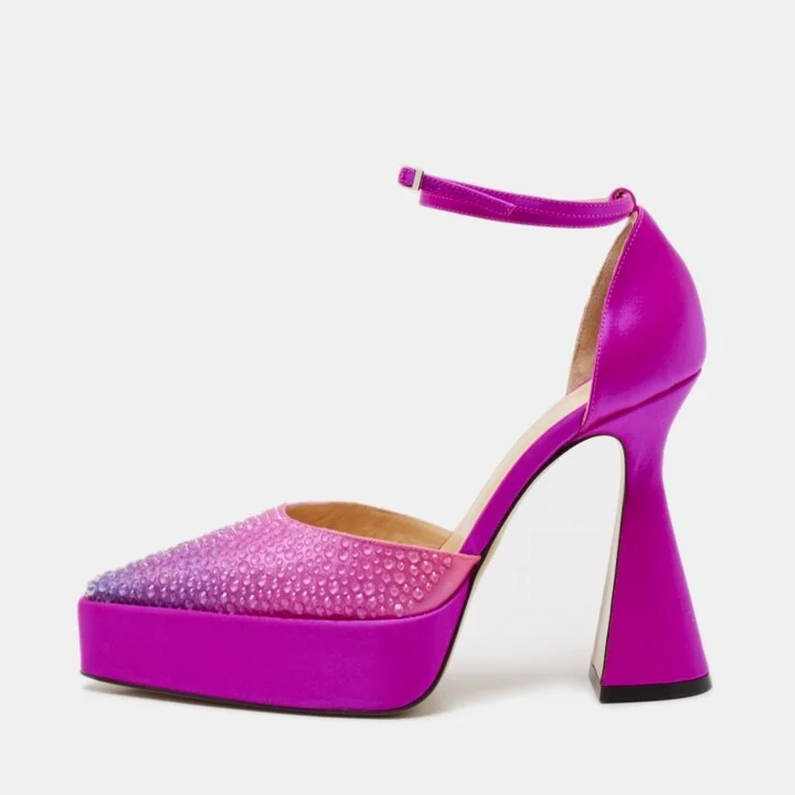 Mach & Mach Pink Satin Galaxy Crystalized Platform Pumps Size 38