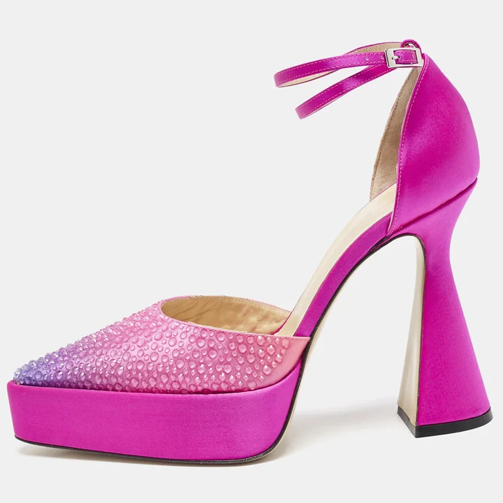 Mach & Mach Pink Satin Galaxy Crystalized Platform Pumps Size 39