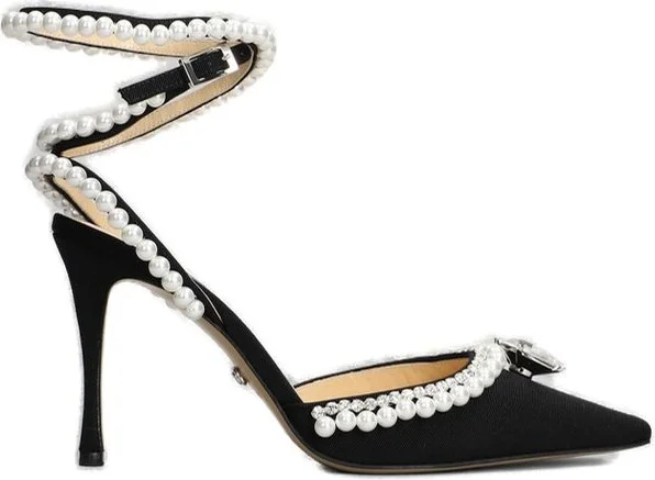 Mach & Mach Pointed-Toe Ankle-Strap Embellished Pumps