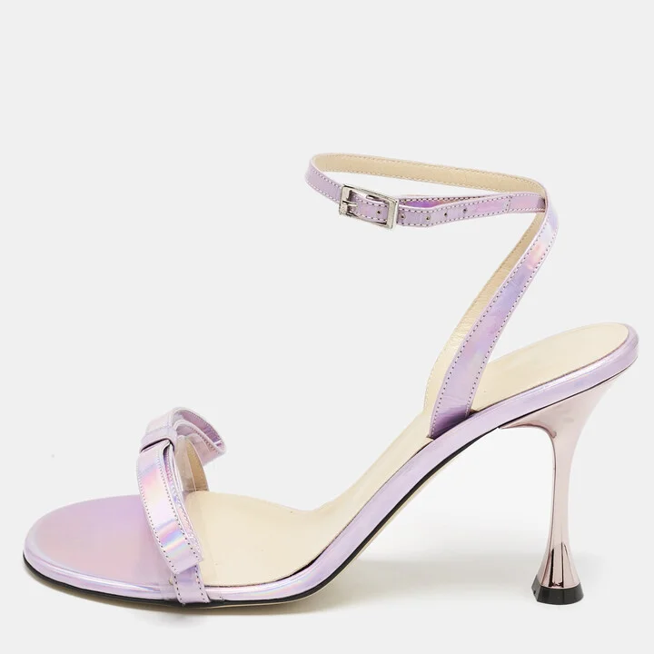 Mach & Mach Purple Iridescent Leather French Bow Sandals Size 39