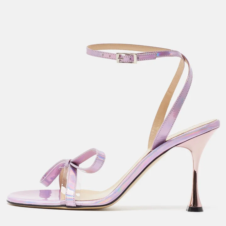 Mach & Mach Purple Iridescent Leather French Bow Sandals Size 40