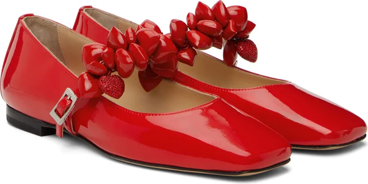 MACH & MACH Red Puffy Heart Patent Leather Square Toe Ballerina Flats - Image 4