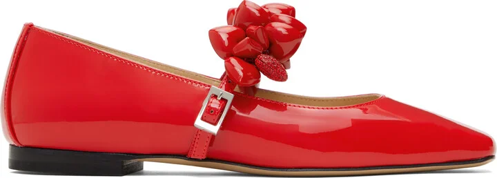 MACH & MACH Red Puffy Heart Patent Leather Square Toe Ballerina Flats