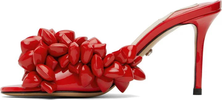 MACH & MACH Red Puffy Heart Patent Mules - Image 3