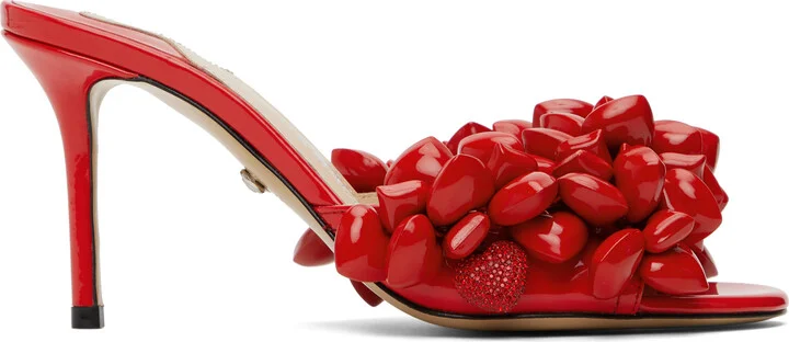 MACH & MACH Red Puffy Heart Patent Mules