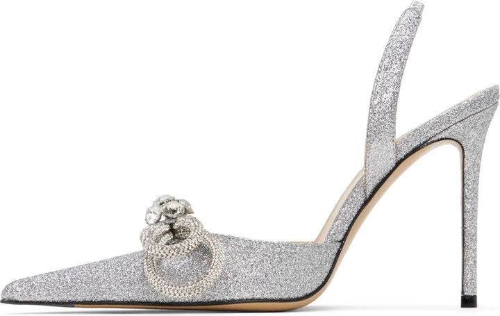 MACH & MACH Silver Double Bow Glitter 110 Heels - Image 3