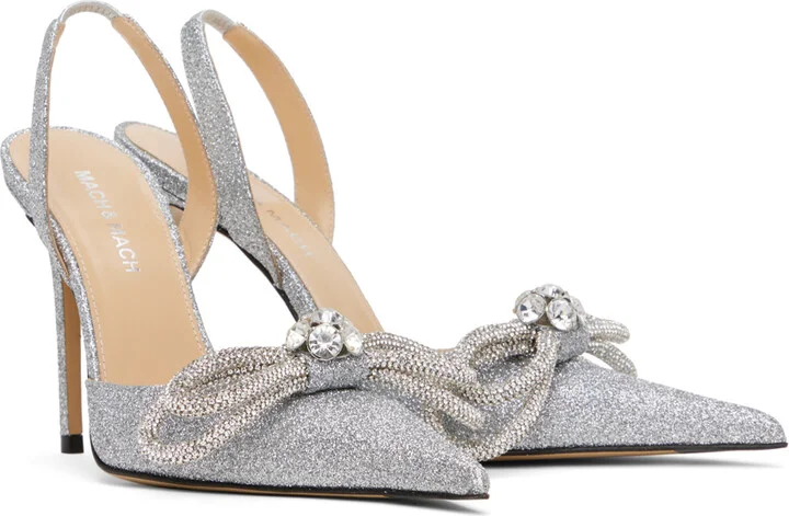 MACH & MACH Silver Double Bow Glitter 110 Heels - Image 4