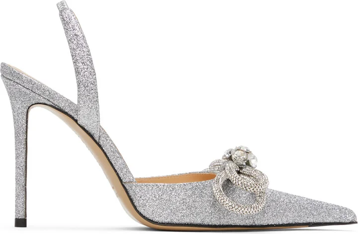 MACH & MACH Silver Double Bow Glitter 110 Heels