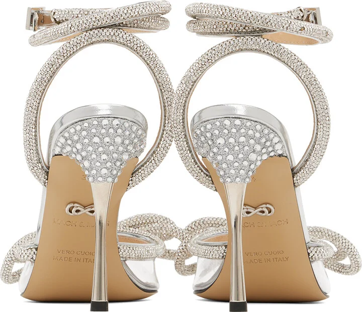 MACH & MACH Silver Double Bow High Heels - Image 2