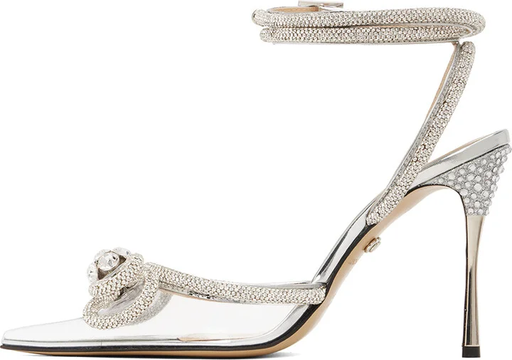MACH & MACH Silver Double Bow High Heels - Image 3