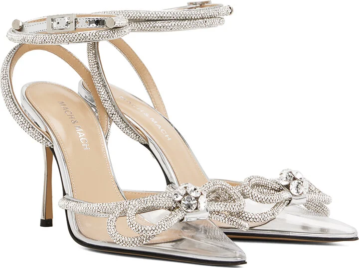 MACH & MACH Silver Double Bow High Heels - Image 4