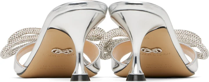 MACH & MACH Silver Double Bow Metallic Mules - Image 2