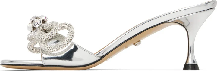 MACH & MACH Silver Double Bow Metallic Mules - Image 3