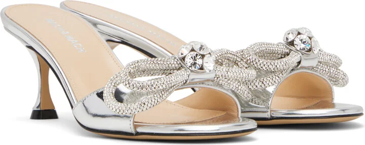 MACH & MACH Silver Double Bow Metallic Mules - Image 4