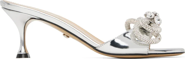MACH & MACH Silver Double Bow Metallic Mules