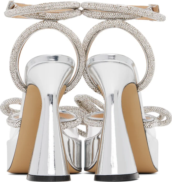 MACH & MACH Silver Double Bow Platform Heels - Image 2