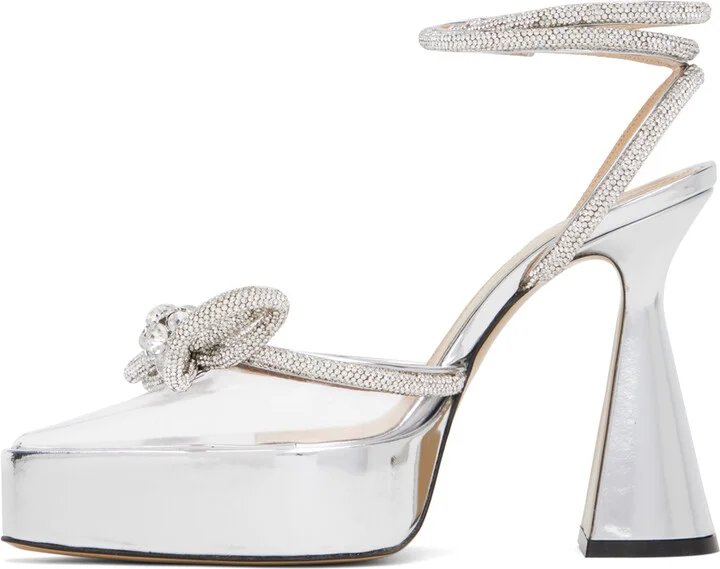 MACH & MACH Silver Double Bow Platform Heels - Image 3