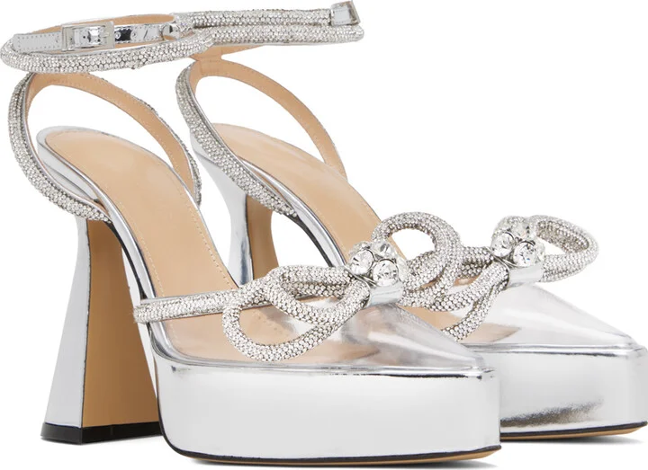 MACH & MACH Silver Double Bow Platform Heels - Image 4
