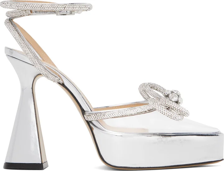 MACH & MACH Silver Double Bow Platform Heels