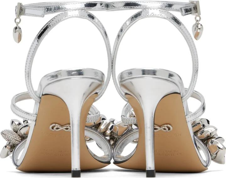 MACH & MACH Silver Puffy Heart Mirror Leather Heeled Sandals - Image 2