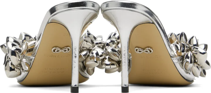 MACH & MACH Silver Puffy Heart Mirror Leather Mules - Image 2