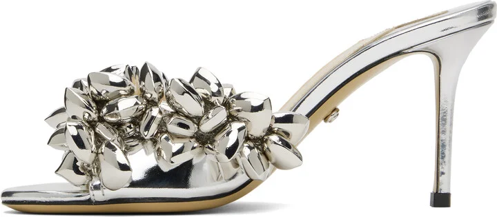 MACH & MACH Silver Puffy Heart Mirror Leather Mules - Image 3